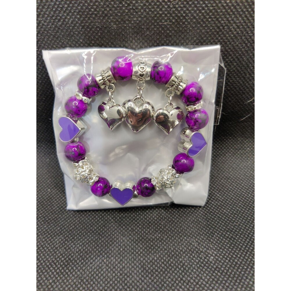 Purple Beads & Hearts Bracelet